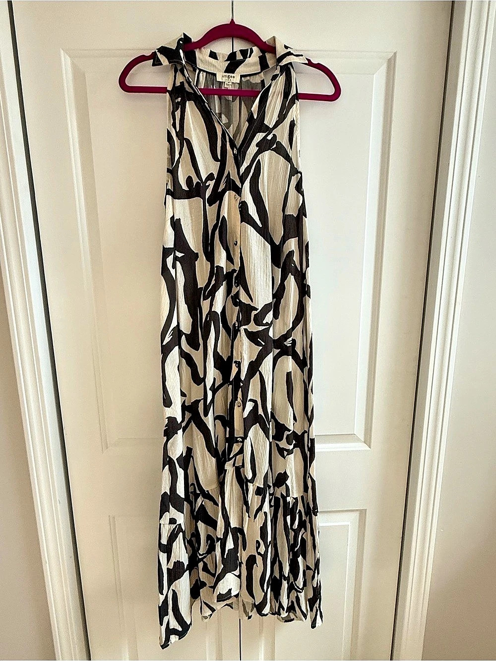 Umgee Abstract Print Maxi Dress Black & Cream Medium Like New